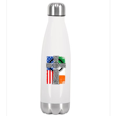 Irish American USA Flag Celtic Cross St Patrick's Day Stainless Steel Insulated Water Bottle