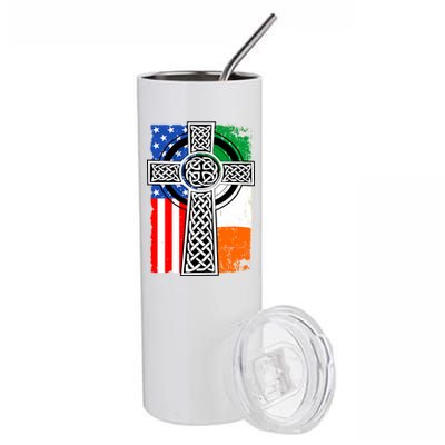 Irish American USA Flag Celtic Cross St Patrick's Day Stainless Steel Tumbler