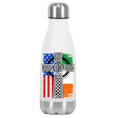 Irish American USA Flag Celtic Cross St Patrick's Day Stainless Steel Insulated Water Bottle