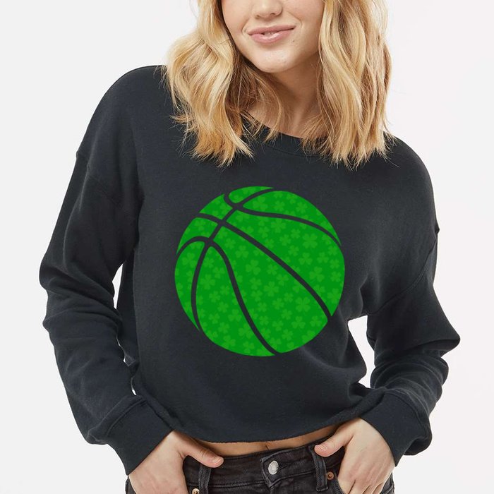 Irish Basketball Shamrock Clover Cropped Pullover Crew