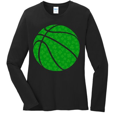 Irish Basketball Shamrock Clover Ladies Long Sleeve Shirt