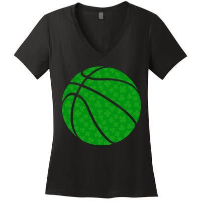 Irish Basketball Shamrock Clover Women's V-Neck T-Shirt