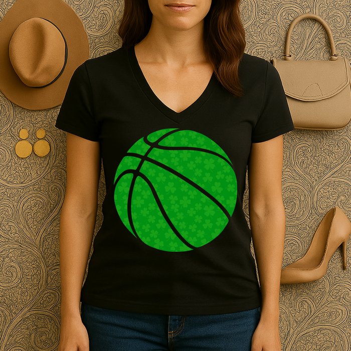 Irish Basketball Shamrock Clover Women's V-Neck T-Shirt