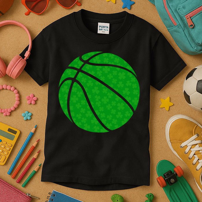 Irish Basketball Shamrock Clover Kids T-Shirt