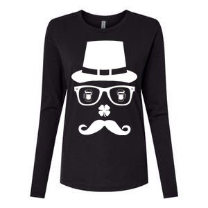 Irish Beer Mustache St. Patrick's Day Face Womens Cotton Relaxed Long Sleeve T-Shirt