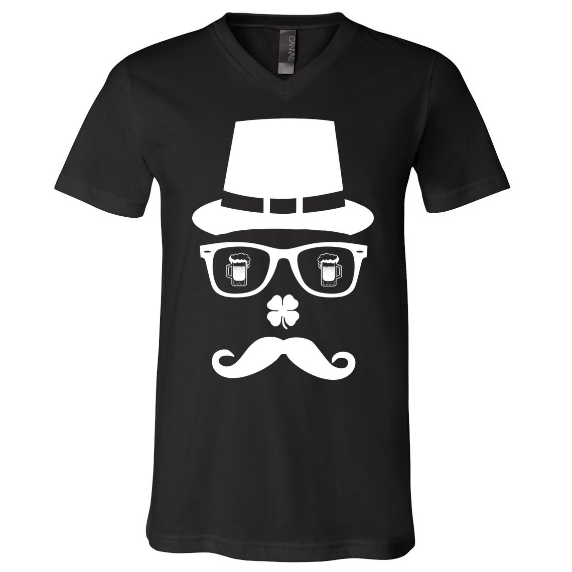 Irish Beer Mustache St. Patrick's Day Face V-Neck T-Shirt