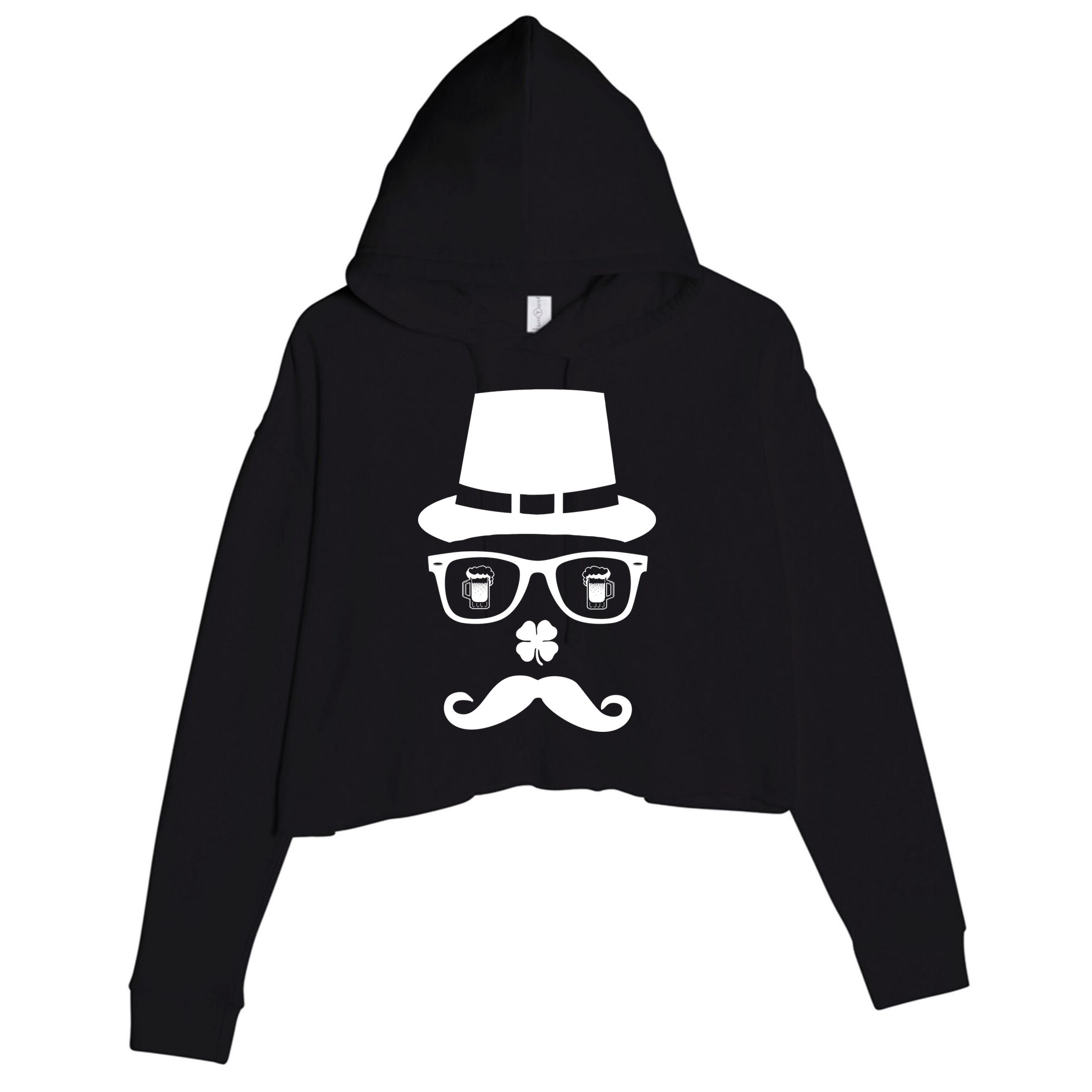 Irish Beer Mustache St. Patrick's Day Face Crop Fleece Hoodie