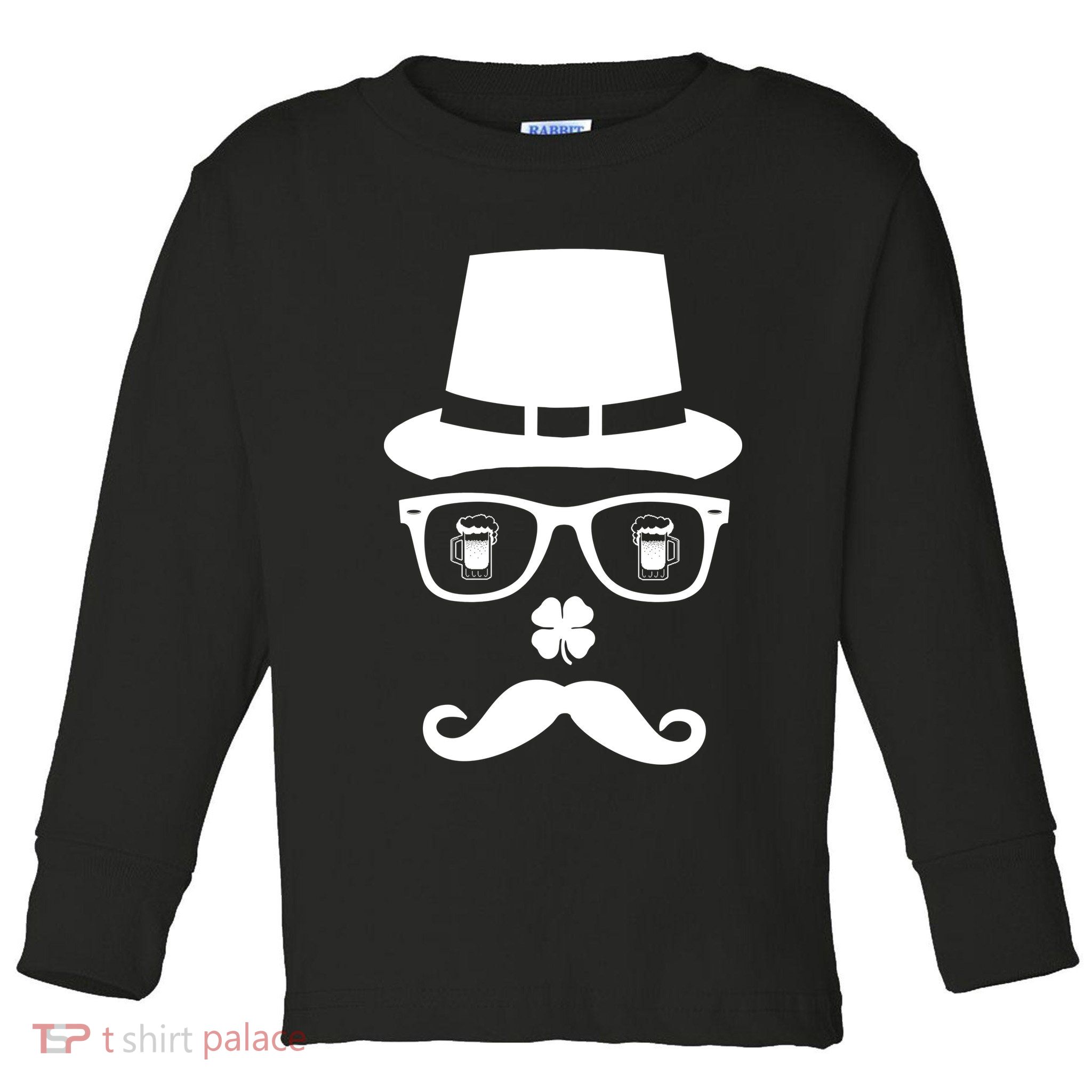 Irish Beer Mustache St. Patrick's Day Face Toddler Long Sleeve Shirt