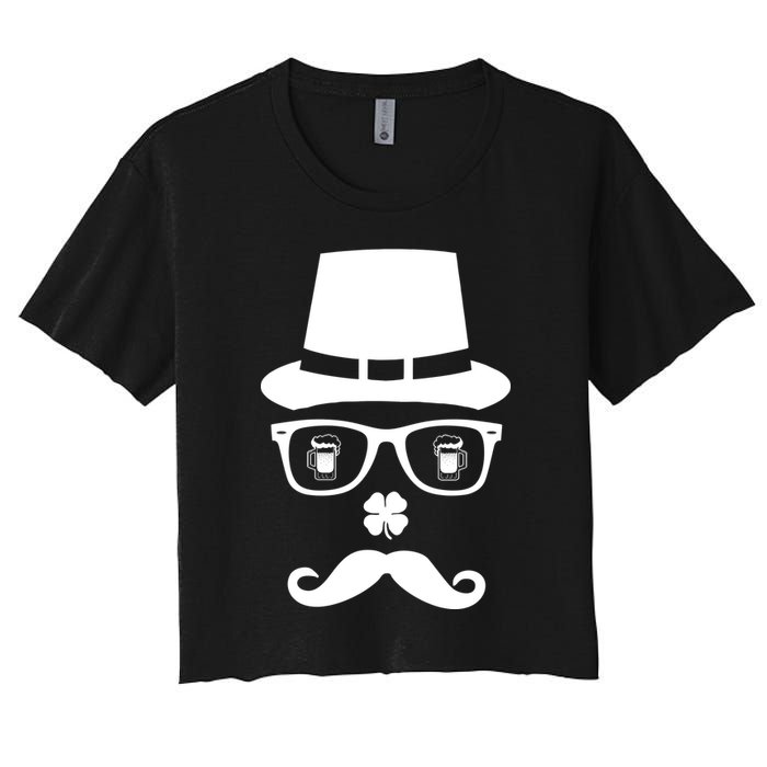 Irish Beer Mustache St. Patrick's Day Face Women's Crop Top Tee