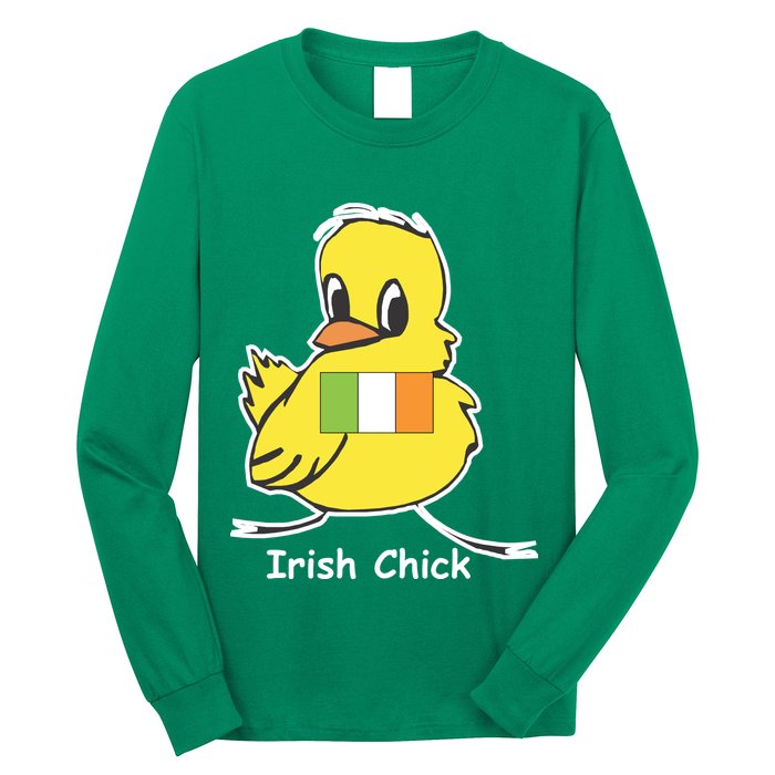 Irish Chick Cute Chicken With Flag Long Sleeve Shirt