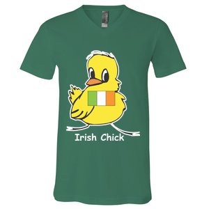 Irish Chick Cute Chicken With Flag V-Neck T-Shirt