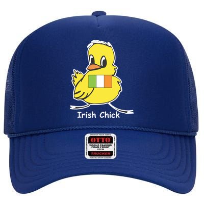 Irish Chick Cute Chicken With Flag High Crown Mesh Back Trucker Hat