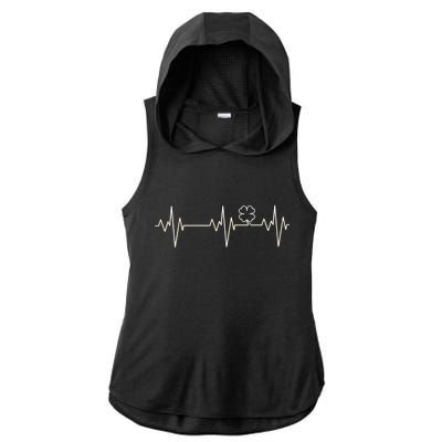 Irish Clover Heartbeat Funny St. Patrick's Day Ladies PosiCharge Tri-Blend Wicking Draft Hoodie Tank