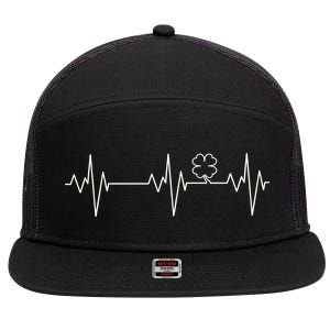 Irish Clover Heartbeat Funny St. Patrick's Day 7 Panel Mesh Trucker Snapback Hat