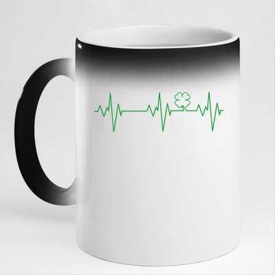 Irish Clover Heartbeat Funny St. Patrick's Day 11oz Black Color Changing Mug