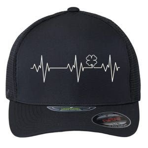 Irish Clover Heartbeat Funny St. Patrick's Day Flexfit Unipanel Trucker Cap