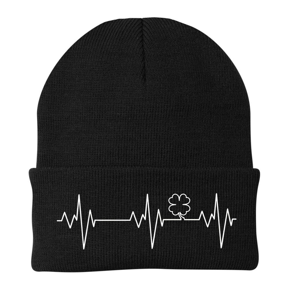 Irish Clover Heartbeat Funny St. Patrick's Day Beanie