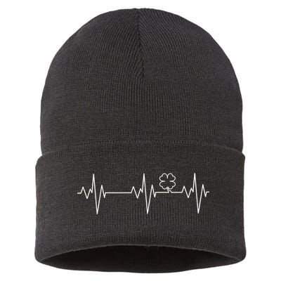 Irish Clover Heartbeat Funny St. Patrick's Day Sustainable Knit Beanie
