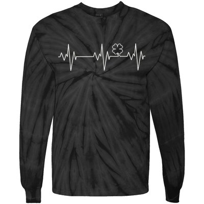 Irish Clover Heartbeat Funny St. Patrick's Day Tie-Dye Long Sleeve Shirt