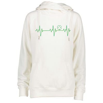 Irish Clover Heartbeat Funny St. Patrick's Day Womens Funnel Neck Pullover Hood