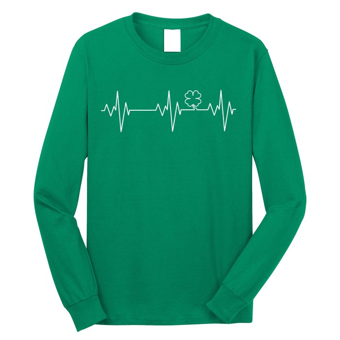 Irish Clover Heartbeat Funny St. Patrick's Day Long Sleeve Shirt