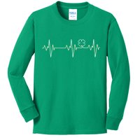 Irish Clover Heartbeat Funny St. Patrick's Day Kids Long Sleeve Shirt