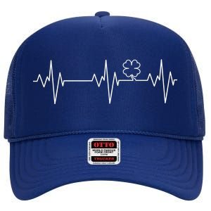 Irish Clover Heartbeat Funny St. Patrick's Day High Crown Mesh Back Trucker Hat