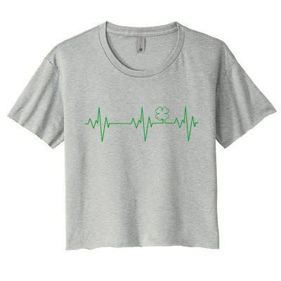 Irish Clover Heartbeat Funny St. Patrick's Day Women's Crop Top Tee