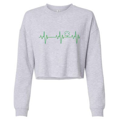 Irish Clover Heartbeat Funny St. Patrick's Day Cropped Pullover Crew