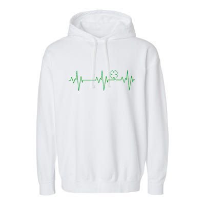 Irish Clover Heartbeat Funny St. Patrick's Day Garment-Dyed Fleece Hoodie