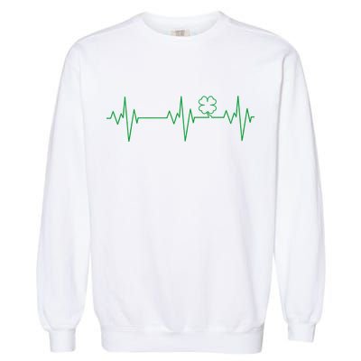 Irish Clover Heartbeat Funny St. Patrick's Day Garment-Dyed Sweatshirt
