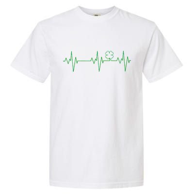 Irish Clover Heartbeat Funny St. Patrick's Day Garment-Dyed Heavyweight T-Shirt