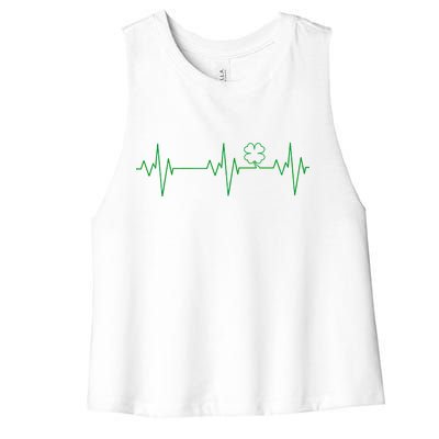 Irish Clover Heartbeat Funny St. Patrick's Day Women's Racerback Cropped Tank