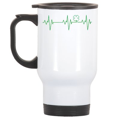 Irish Clover Heartbeat Funny St. Patrick's Day Stainless Steel Travel Mug