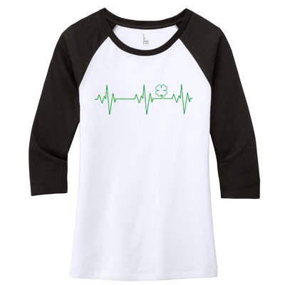 Irish Clover Heartbeat Funny St. Patrick's Day Women's Tri-Blend 3/4-Sleeve Raglan Shirt