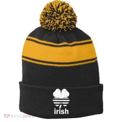 Irish Clover Soccer Logo St. Patricks Day Stripe Pom Pom Beanie