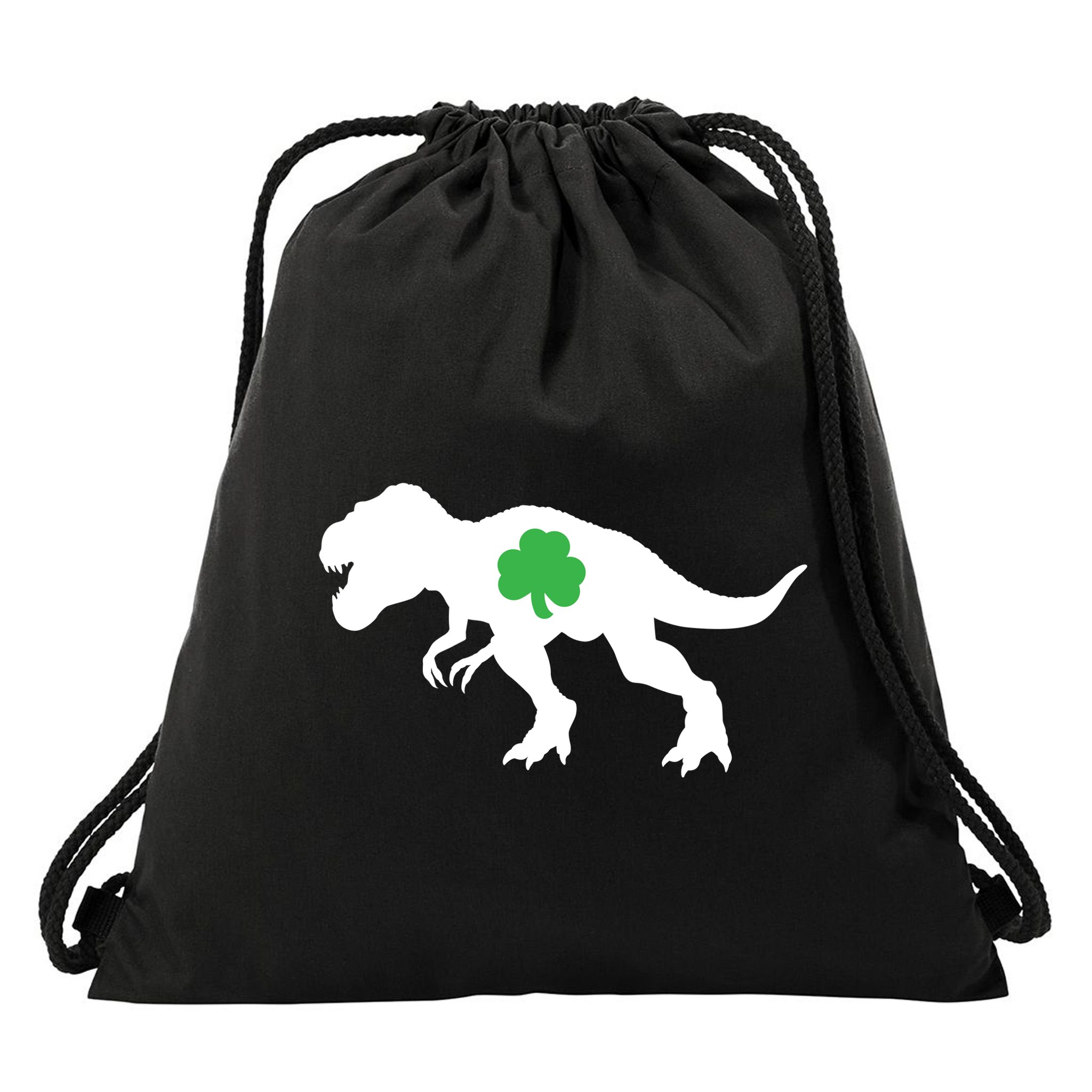 Irish Clover T-Rex Drawstring Bag