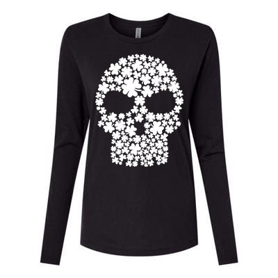 Irish Clovers St. Patrick's Day Skull Womens Cotton Relaxed Long Sleeve T-Shirt