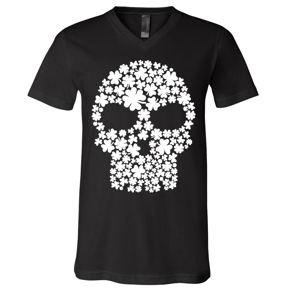 Irish Clovers St. Patrick's Day Skull V-Neck T-Shirt