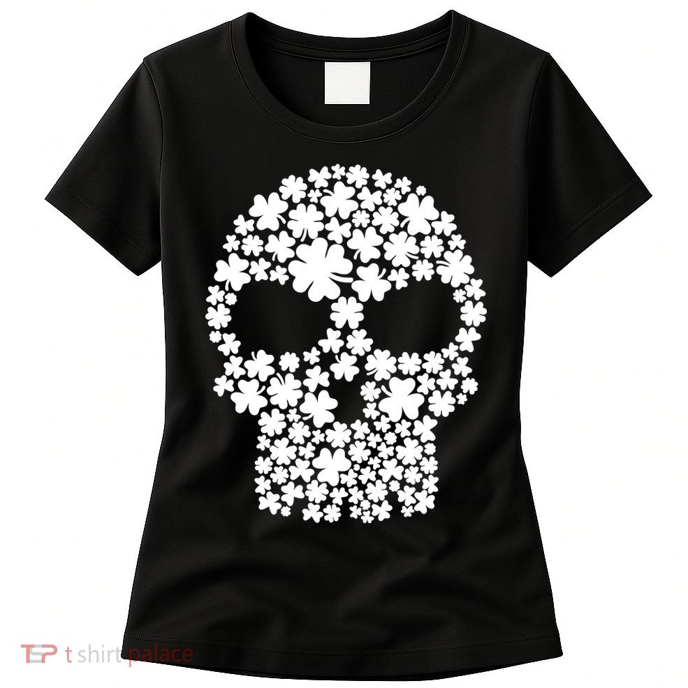 Irish Clovers St. Patrick's Day Skull Womens T-Shirt