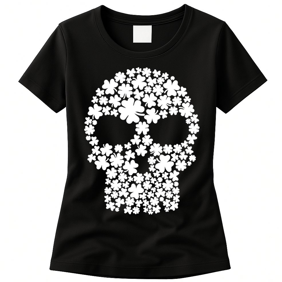 Irish Clovers St. Patrick's Day Skull Womens T-Shirt