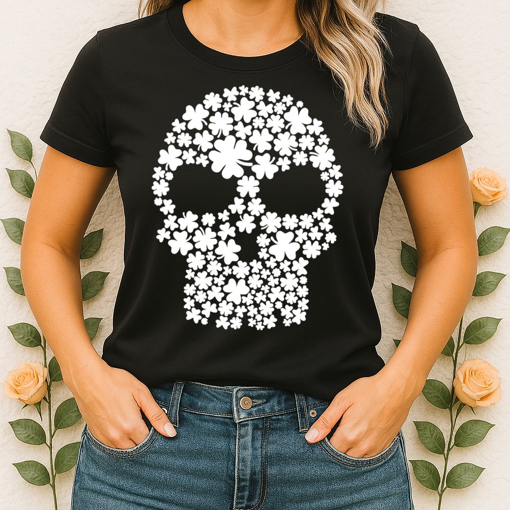 Irish Clovers St. Patrick's Day Skull Womens T-Shirt