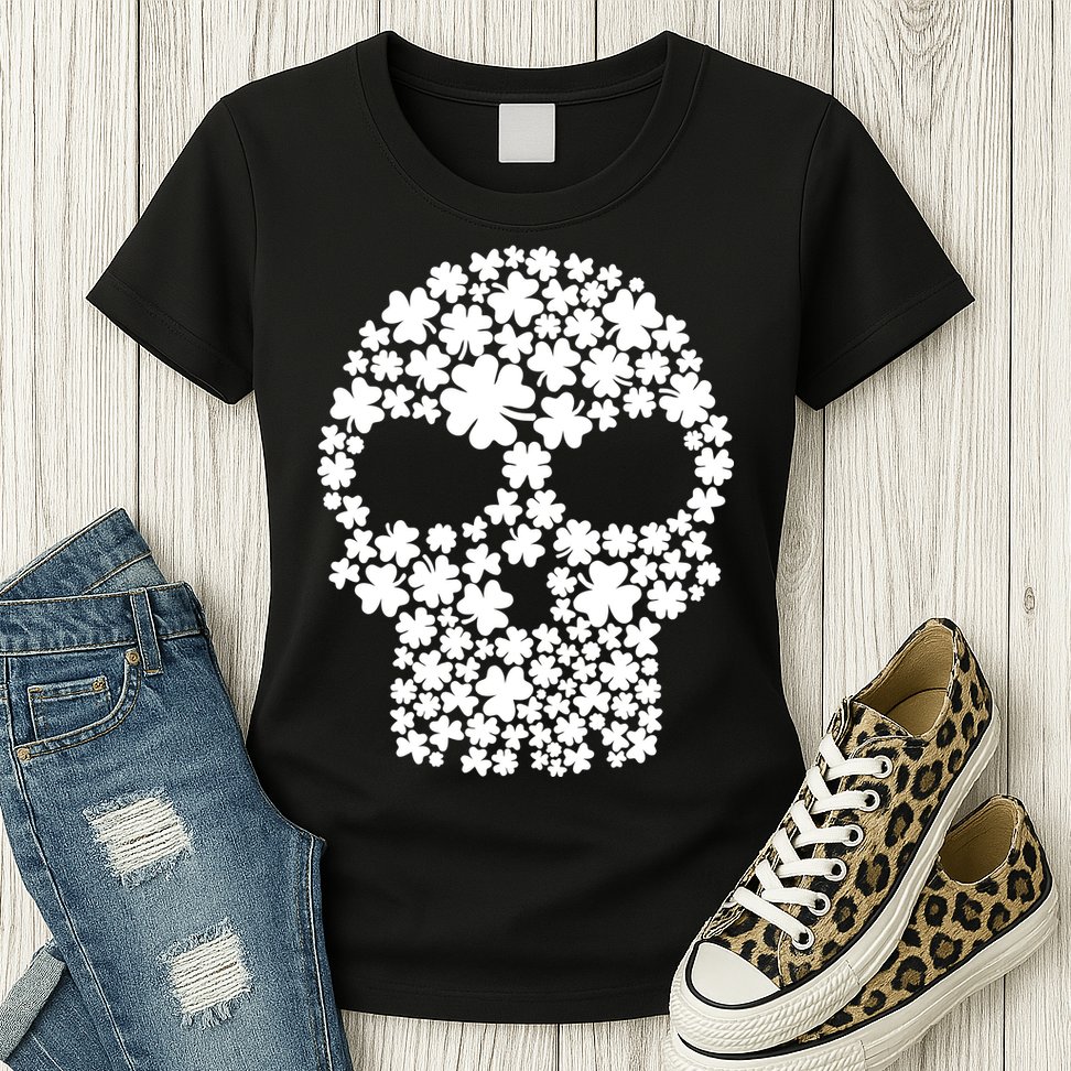 Irish Clovers St. Patrick's Day Skull Womens T-Shirt