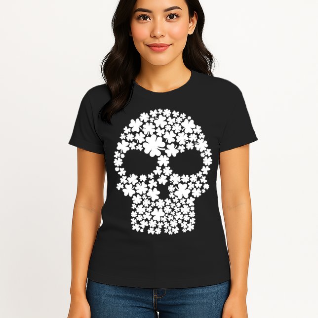 Irish Clovers St. Patrick's Day Skull Womens T-Shirt
