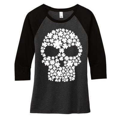 Irish Clovers St. Patrick's Day Skull Women's Tri-Blend 3/4-Sleeve Raglan Shirt