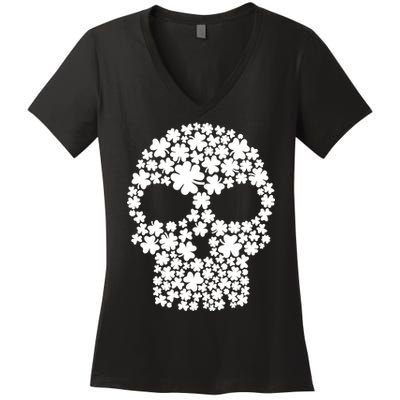 Irish Clovers St. Patrick's Day Skull Women's V-Neck T-Shirt