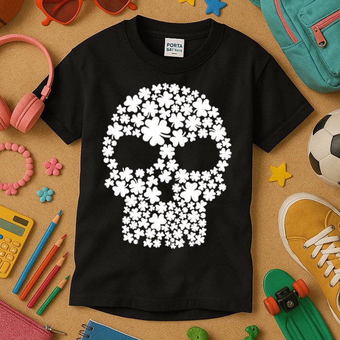 Irish Clovers St. Patrick's Day Skull Kids T-Shirt