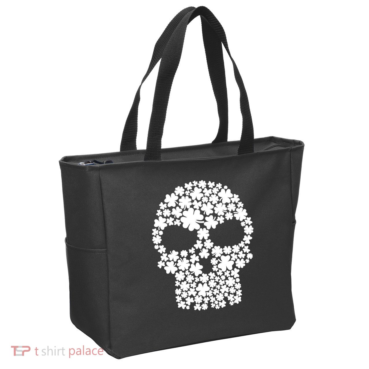 Irish Clovers St. Patrick's Day Skull Zip Tote Bag