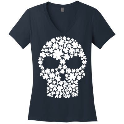 Irish Clovers St. Patrick's Day Skull Women's V-Neck T-Shirt