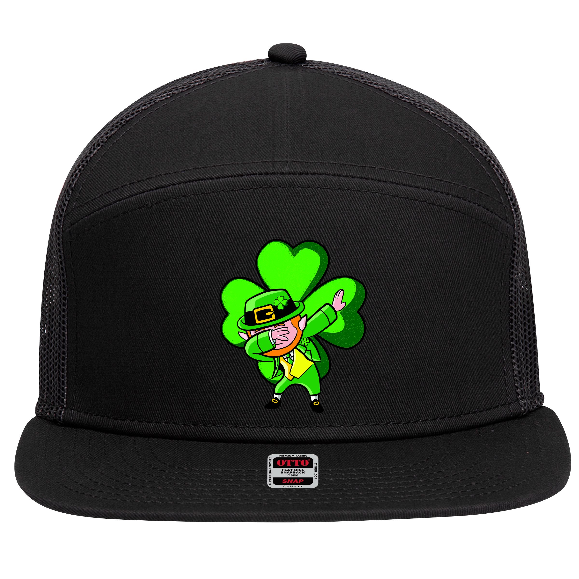 Irish Dabbing Leprechaun Clover 7 Panel Mesh Trucker Snapback Hat